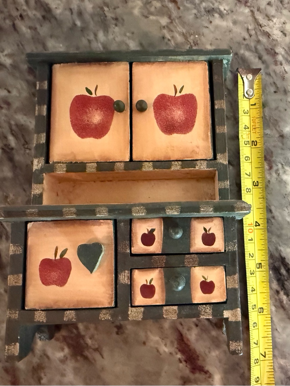 Miniature Wooden Kitchen Hutch and Chair with Apple Motif - Red and Green - Picture 2 of 6